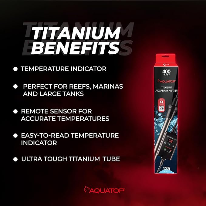 Aquatop 400W Titanium Heater with Controller – Fully Submersible - Up to 125 Gal – 68-92°F Adjustable Temperature – for Fresh and Saltwater – TH-C400