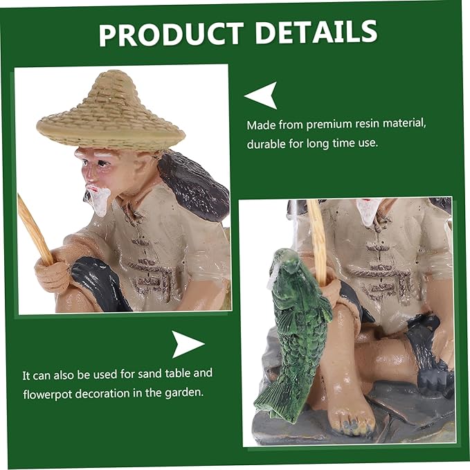 Zerodeko 2pcs Fisherman Figurines Decorative Ornaments for Aquarium and Garden Realistic Fishing Models for Sand Table and Flower Pot Decoration Safe for