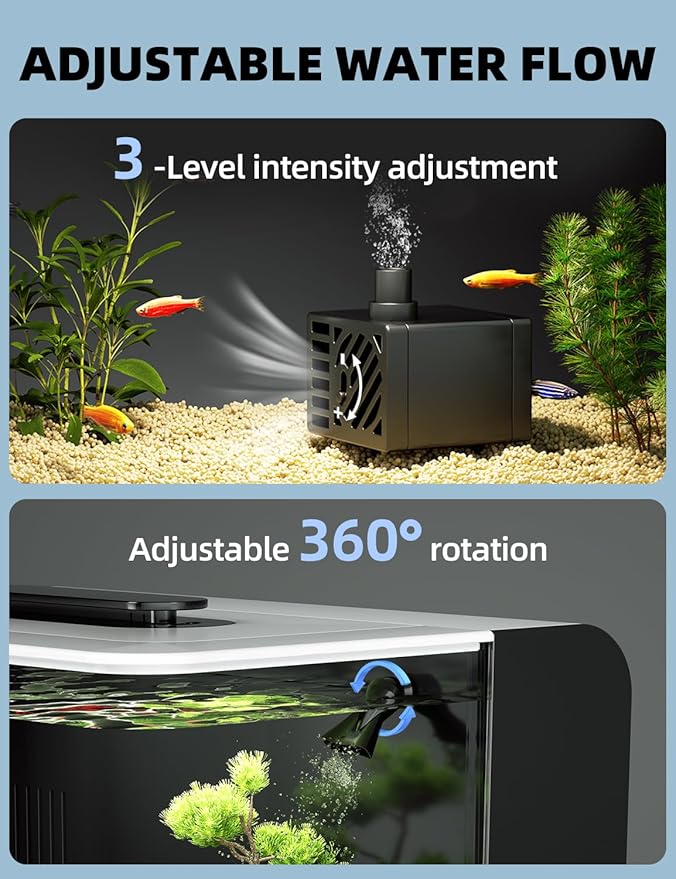 Betta Fish Tank, 2.5 Gallon Aquarium Kit with Modular Filtration, Heater, Light, Self Cleaning, Oxygenation, Small Fish Tank for Guppy, Shrimp