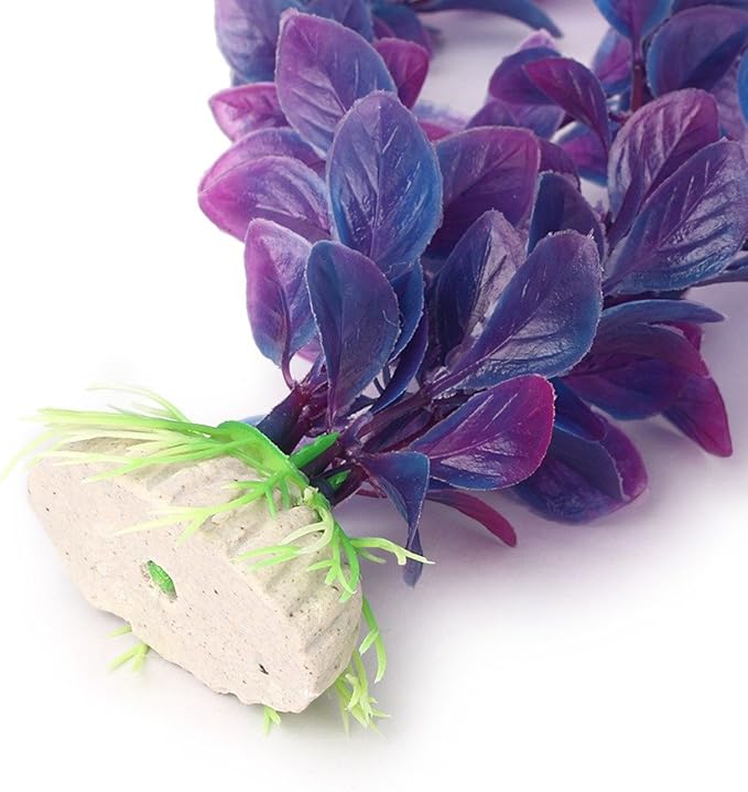 Artificial Aquarium Plants Decoration Plastic Water Ornament for Fish Tank Decor, 16Inch, Purple, 3PCS