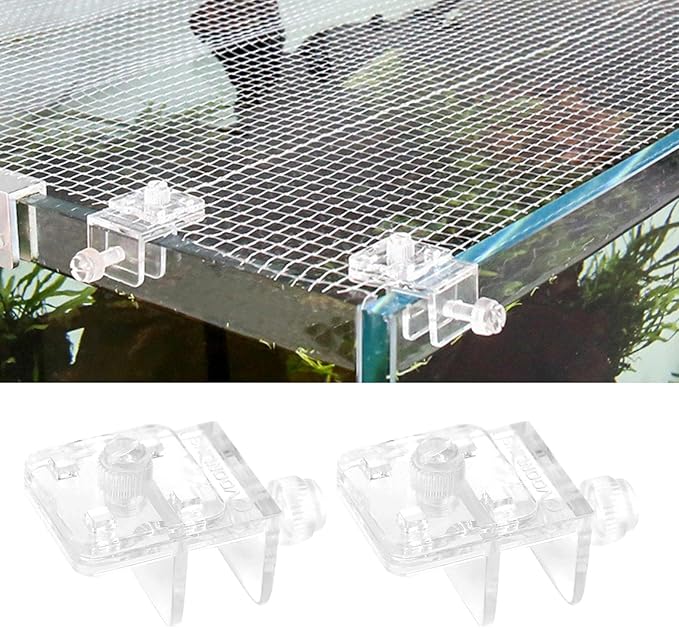 2 Pieces Fish Tank Screen Net Holder Clamp Anti-Jump Net Mounting Clip Multifunctional Transparent Acrylic Clamps Fish Tank Glass Cover Clips