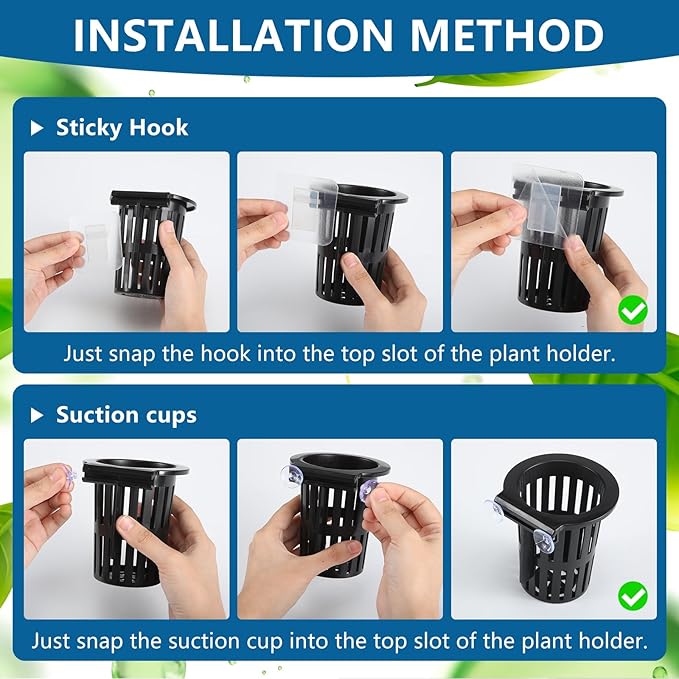 Novabright 2 Pack New Upgraded Large Aquarium Plant Holder with Hydroponic Cup 3.37 Inch Sick Hook and Suction Cup for Fish Tank Aquaponic Plant Cultivation and Aquascape Accessories Decoration(Black)