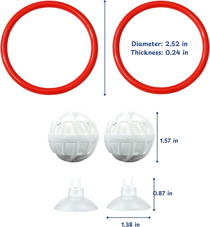 Betta Fish Exercise Ring and Filter Balls Set, Betta Ring and Turtle Water Cleaner Ball, Fish Feeder Rings with Nitrifying Balls, Betta Fishes Tank Toys, Aquatic Turtle Enrichment Toys (Red, M-70mm)