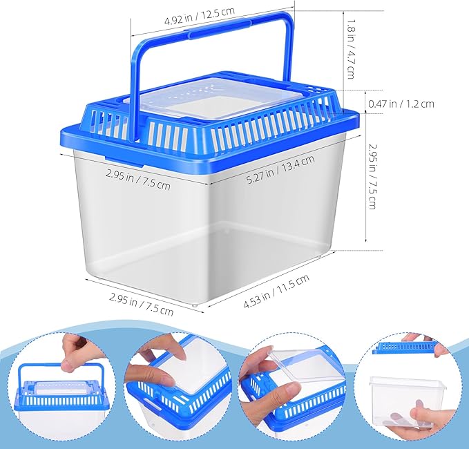 SEWACC Turtle Carrier Fish Tank with Lid Portable Turtle Aquarium Carrying Tank Clear Plastic Storage Box for Home Use