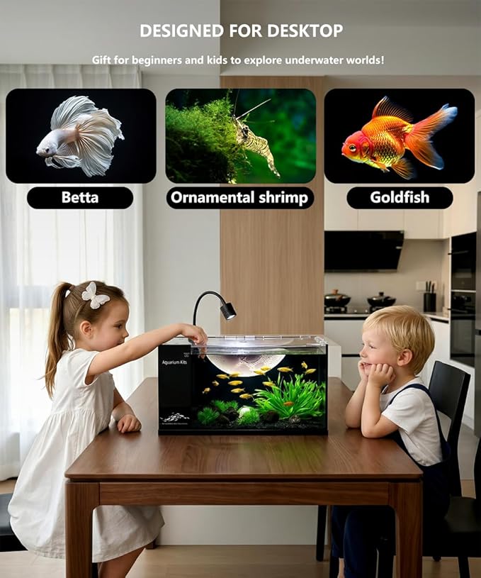 Fish Tank Kit,3.5 Gallon Small Aquarium,Ultra-Clear Nano Aquarium,Betta Fish Tank,Suitable for Small Fish Tank,Aquarium Starter kit,Desktop Fish Tank (Planet Background)