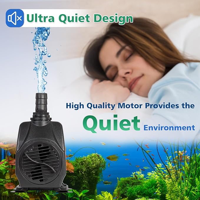 800GPH Submersible Water Pump(3000L/H 60W), Adjustable Ultra Quiet Fountain Pump with 4 Nozzles 10ft High Lift for Aquarium, Fish Tank, Pond, Waterfall, Outdoor, Hydroponics