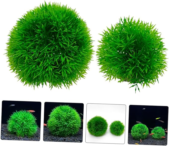 2Pcs Fish Tank Decorations 4.52In Aquarium Fake Plants Lifelike Simulated Water Grass Balls Underwater Crafts for Home Office Aquarium