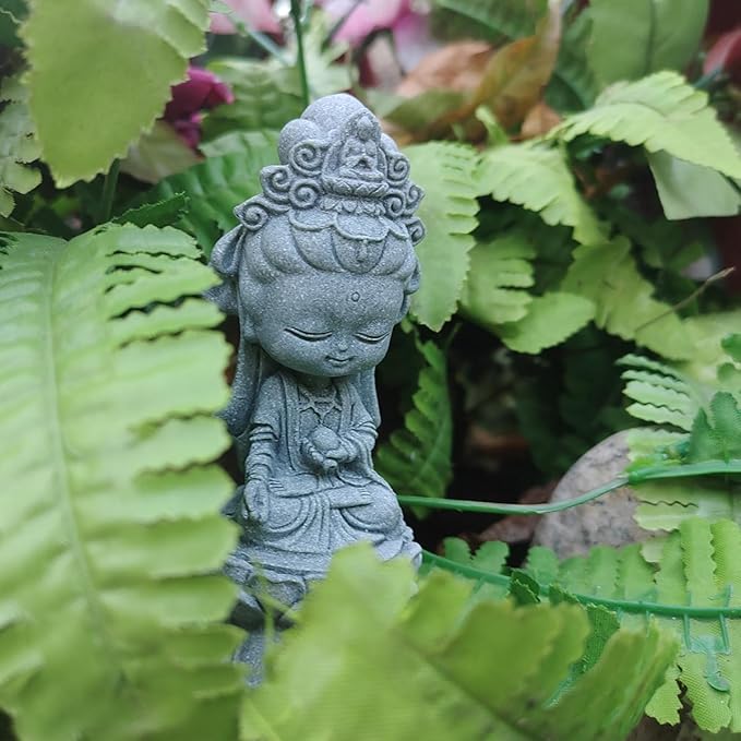 livelyfish Small Guanyin Buddha Statue Quanyin Figurine Sandstone Decorative for Fish Tank Aquarium Decor, (Gray)