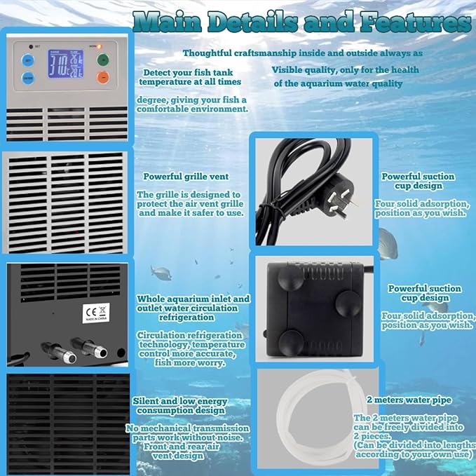 12V Aquarium Water Chiller Pump with 2M Hose, Cooling System for Fish Tanks, 1-3L/Min Circulating Pump, Efficient Water Cooling for Freshwater & Saltwater Aquariums