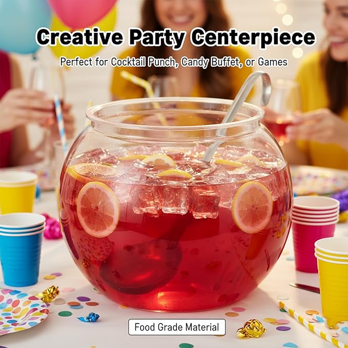 1 Gallon Plastic Fish Bowl, Shatterproof Clear Round Goldfish Betta Tank, Small Bubble Bowl Vase for Centerpiece, Candy Jar, Carnival Game & Party Drink Container