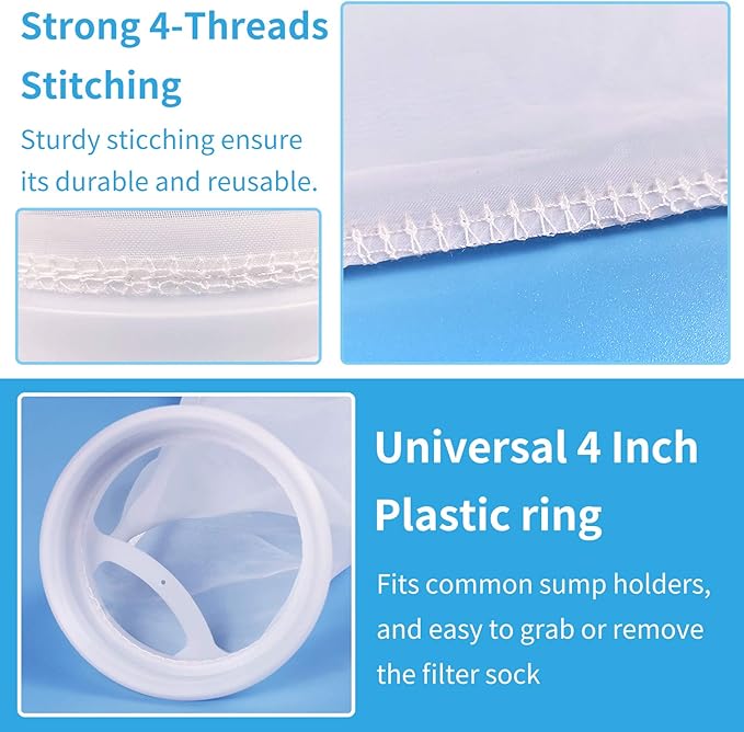 ZCONIEY Filter Socks 180 Micron 4 Inch Opening x 14 Inch Long Aquarium Nylon Filter Bags Felt Filter 3Pack