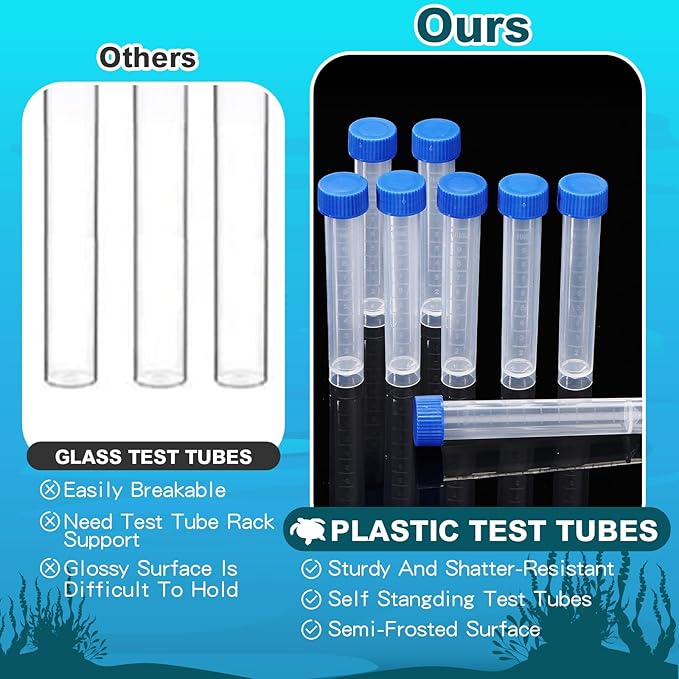 Konohan 12 Pcs Replacement Test Tubes for Aquarium Test Kits, 10ml Plastic Frozen Self Standing Test Tubes with Scale line for Aquarium Water Testing