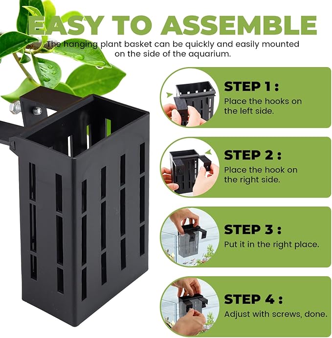4 Pack Aquarium Plant Holder for 1-3.2in Edge, Hanging Fish Tank Plant Holder Aquatic Plant Pot with 16 Hooks for Live Plants Aquarium Planter Fish Tank Decorations