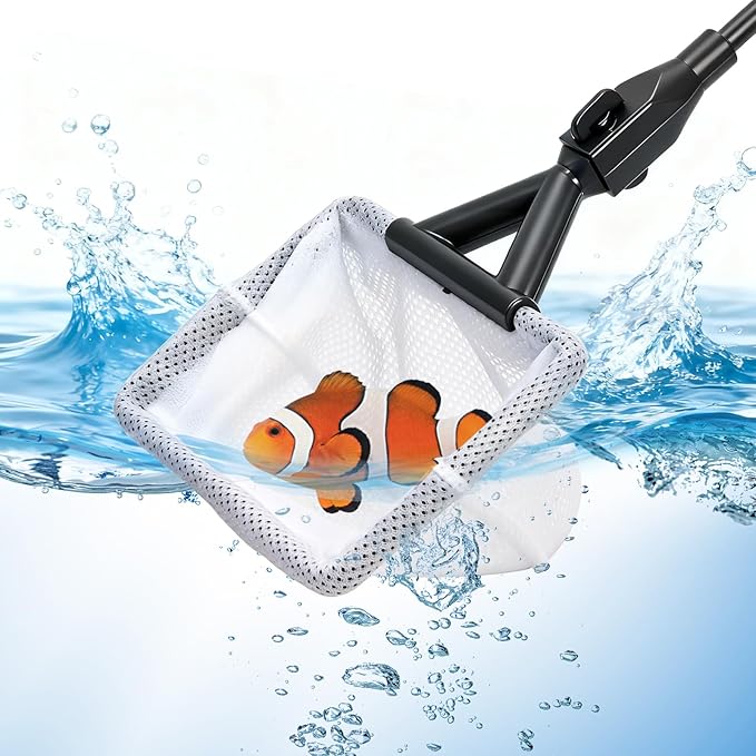 TOPZEA 6 in 1 Aquarium Cleaning Tool Kit, Fish Tank Cleaner Set with Adjustable Telescopic Long Handle (21-32 Inch) Include Algae Scraper, Scrubber Pads, Fish Net, Tube Cleaning Brush, Gravel Rake