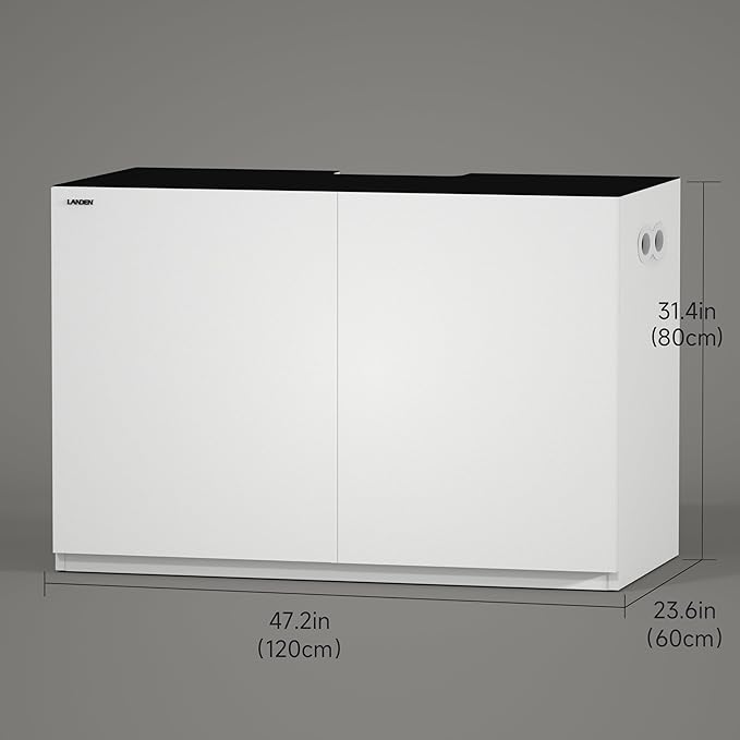 LANDEN Aquarium Wooden Stand and Cabinet for up to 105 Gal Tank, Fish Reptile Sea Salt WaterTank Stand, Nano Foam Leveling Mat Included, W47.2xD23.6xH31.5 in, Wooden Matte White Painted(Stand Only)