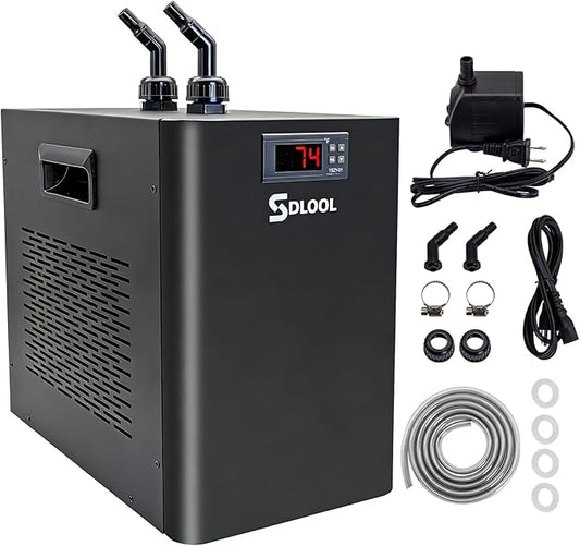 Aquarium Chiller 42gal, 1/10 HP Water Chiller 160L Fish Tank Hydroponics Cooling System with Quiet Design Refrigeration Compressor for Water Weeds Axolotl Jellyfish Coral Shrimp