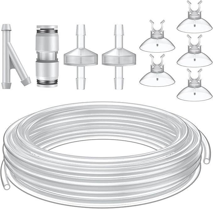 Pawfly 16 ft. Aquarium CO2 Proof Tubing Standard 3/16" Airline Tubing for Aquarium CO2 System Clear Aquarium CO2 Tubing Flexible Kink-Resistant PU Air Tubing with Suction Cups and Connectors