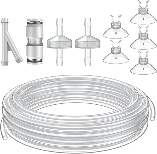 Pawfly 16 ft. Aquarium CO2 Proof Tubing Standard 3/16" Airline Tubing for Aquarium CO2 System Clear Aquarium CO2 Tubing Flexible Kink-Resistant PU Air Tubing with Suction Cups and Connectors