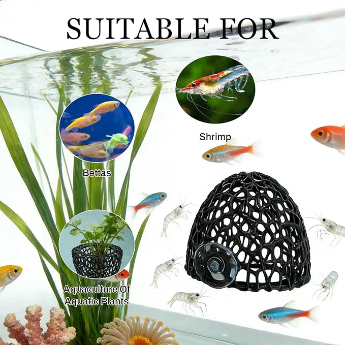 Cave with Suction Cup, Aquarium Betta Fish Hideout Habitat Decor, Stable Resting Hiding Place for Cherry Shrimp, Dwarf Shrimp, Guppy and Small Fish (Black)