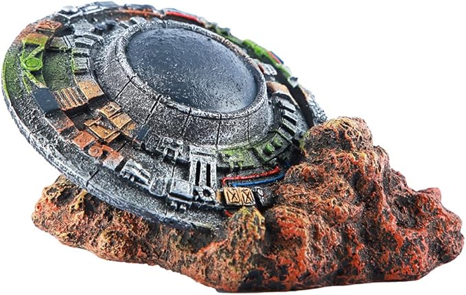 Ulifery Sunken UFO Aquarium Decoration Wrecked Sci-fi Spaceship Ornament Alien Item for Betta, Little