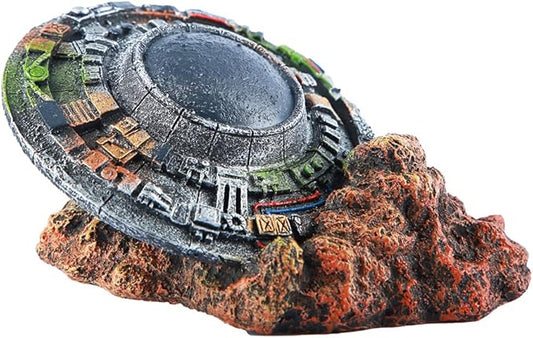 Ulifery Sunken UFO Aquarium Decoration Wrecked Sci-fi Spaceship Ornament Alien Item for Betta, Little