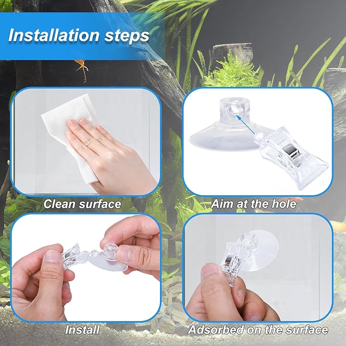 Aquarium Plant Clip - Suction Cup Clips for Convenient Fish Feeding | Rust-Proof Material, Secure Hold, Water-Safe Accessories (6)