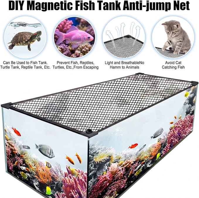 Magnetic Aquarium Lid Fish Tank Top Cover Hood Anti-Jumping Mesh Net for Fishs Tank Top Cover to Protect Fishes Jumping Out of for up to 40 Gallon Fish Tank
