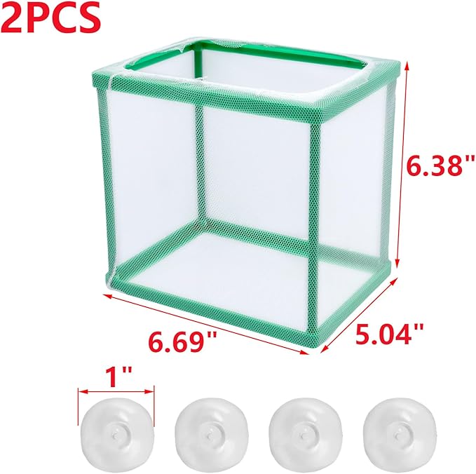 MY MIRONEY 2PCS 6.69" x 5.04" x 6.38" Fish Tank Breeder Green Nylon Fish Incubator Mesh Box Aquarium Fish Fry Hatchery Breeder with Suction Cups