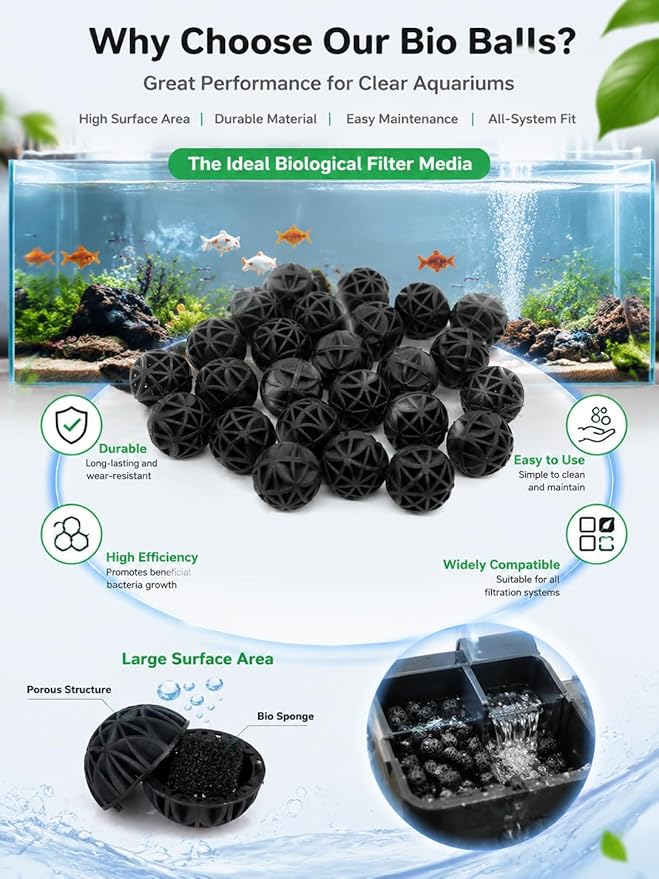 J-star 200 PCS 1-Inch (26mm) Bio Filter Balls for Aquarium Pond, Fish Tank Bio Filter Media for Freshwater & Saltwater, Canister Filter Sump Wet/Dry Trickle Filter, Includes 4 Mesh Bags