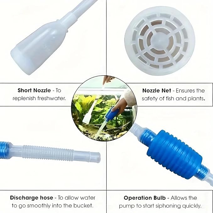 Aquarium Siphon, Fish Tank Cleaner, Aquarium Vacuum, Hand Siphon Hose to Remove and Change Water or Sand in Minutes, Gravel Pump Vacuum for Fish Tank Cleaning Tools