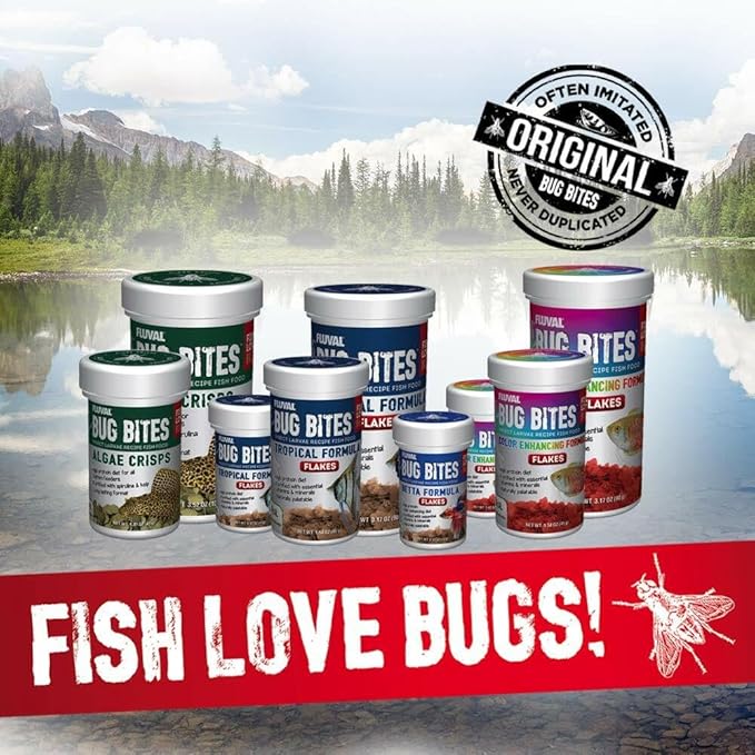 Fluval Bug Bites Color Enhancing Fish Food for Tropical Fish, Flakes for Small to Medium Sized Fish, 1.59 oz., A7347, Brown