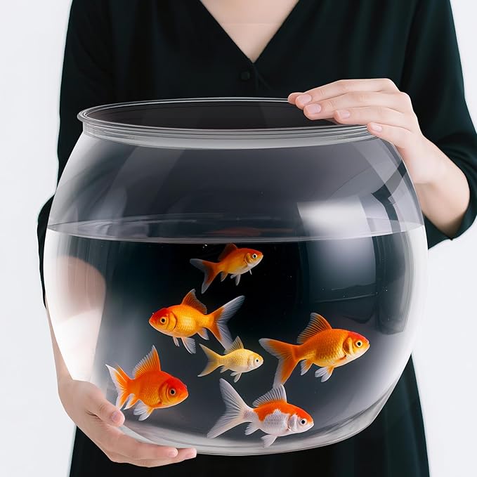 Geelin 7 Gallon Plastic Fish Tank Large Bowl Shatterproof with Crystal Clear Clarity for Terrarium, Flower Vase Centerpiece Gift for Fish Lovers (Round)