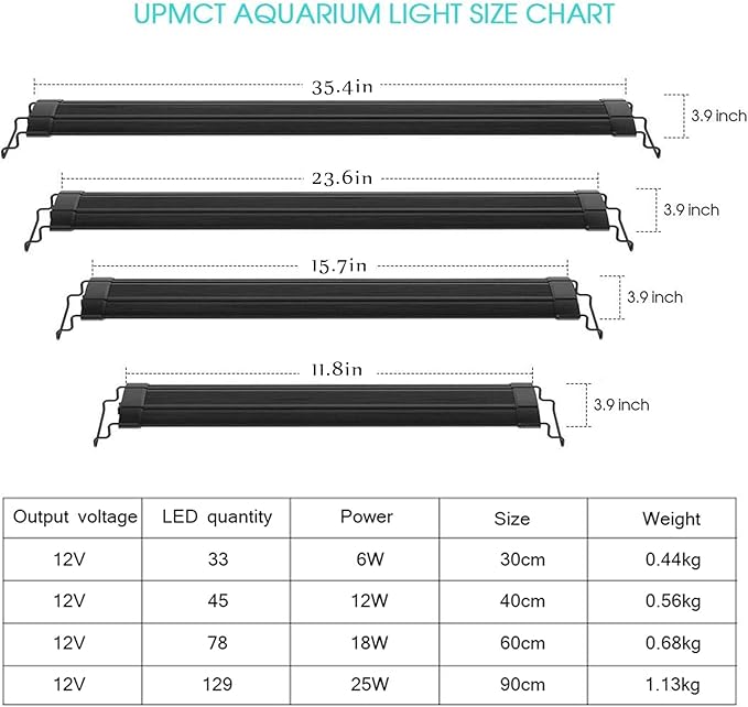 LED Full Spectrum Aquarium Lights, Fish Tank Light with Extendable Brackets for Planted Tanks with 2-Channel Control, Blue White LEDs Aquarium Light for Freshwater Fish Tank