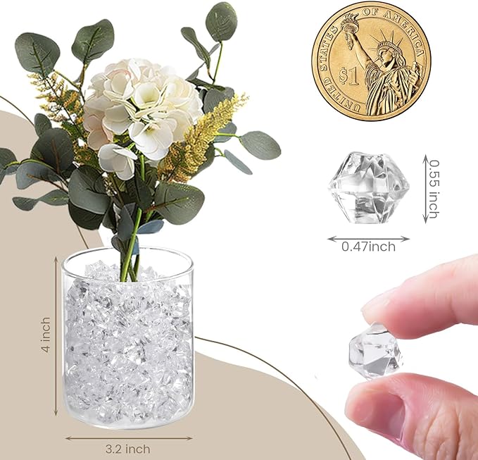 150PCS Dazzling Clear Ice Rocks,Fake Crushed Ice Rocks,Fake Gold Ice,Mini Fake Diamonds,Fake Ice Rocks Plastic Gems Acrylic Crushed ICES Rocks for Vases Fillers Table Scatter Decor