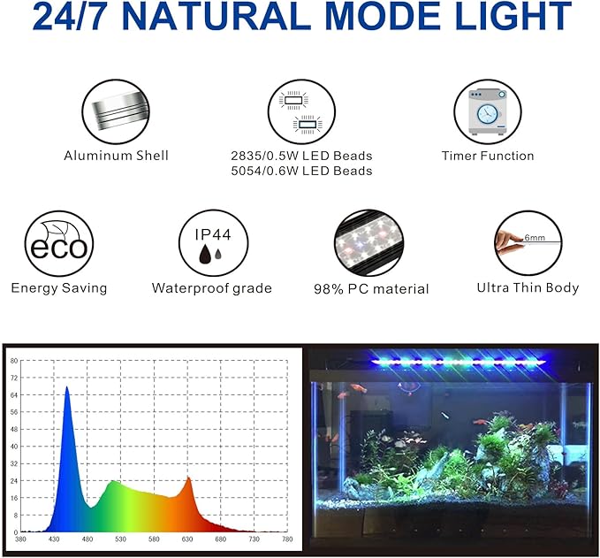 OYO WATER Aquarium LED Light 48 Inch with Timer, 24/7 Cycle, 5 Dimmable Brightness, Sunrise/Sunset Simulation for 10/20/30/55 Gallon Fish Tank