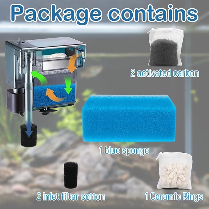 Aquarium Media Maintenance Kit Replacement for Fluval AC30 Power Filter, Includes 1 Blue Foam Filters, 2 Intake Strainer Sponge,1Pack Ceramic Rings and 2 Pack Activated Carbon
