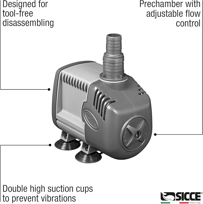 SICCE Syncra Silent 3.5 Multifunction 687 GPH Submersible Water Pump | Italian Made 68W Ultra Quiet Durable Aquarium Fish Tank, Fountain, Pond, Hydroponics, Terrarium Black | Freshwater & Saltwater