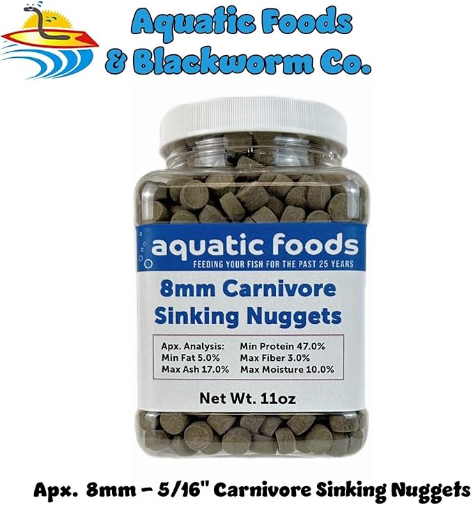 8mm - 5/16" Carnivore Sinking Pellets for Carnivore Cichlids, Catfish, Monster Fish, Bottom Fish, All Large Fish, Also Koi & Pond Fish. - WL…11oz Jar