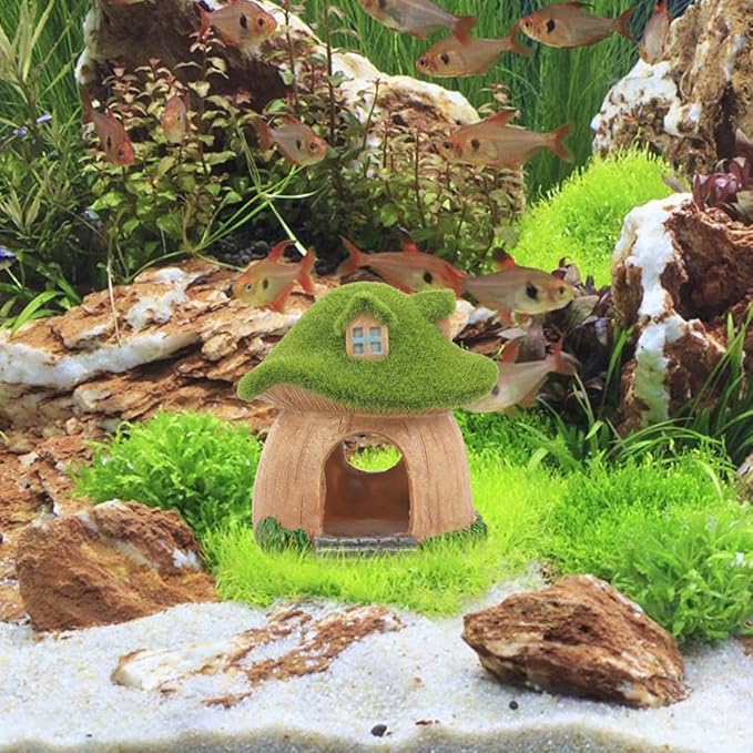 POPETPOP Aquarium Mushroom Fish Hideout - Resin Fish Tank Caves, Hamster Mushroom House, Fish and Shrimp Shelter Landscape Cave for Christmas Fish Tank Decorations