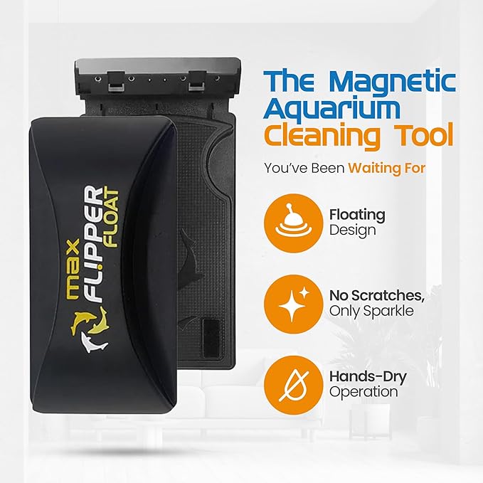 FL!PPER Flipper Cleaner Float - 2-in-1 Floating Magnetic Aquarium Glass Cleaner - Fish Tank Cleaner - Scrubber & Scraper Aquarium Cleaning Tools – Floating Fish Tank Cleaner, Max