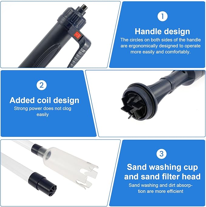 Fish Tank Siphon Vacuum Cleaner, Aquarium Gravel Cleaner with Filter, Fish Tank Cleaner for Water Change, Sand Cleaning and Remove Dirt, 4 in 1 Fish Tank Cleaner Vacuum with Adjustable Length