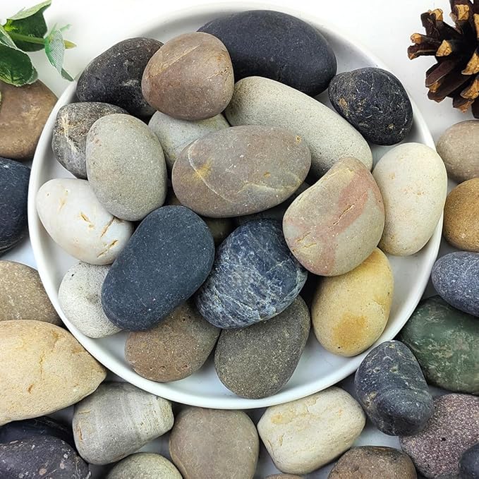 YISZM 20lbs Natural River Rocks, 1"-2" Premium Pebbles for Garden and Landscape Design, Hand-Picked Smooth Stones for Fish Tank, Flower Pots, Indoor Water Fountains, Pathways, Backyard