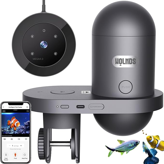WiFi Automatic Fish Feeder for with 2.5K Camera, 2.4/5G Programmable Visual Aquarium Feeder, Smart App Control & Monitor, 230ML Fish Food Dispenser for Vacation, Saltwater, Freshwater Tanks