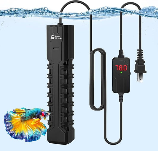 AquaMiracle Submersible Aquarium Heater with LED Digital Temp Display, Fish Tank Heater with Dry-Run & Over-Temp Protection, for Freshwater Saltwater Aquariums(200W/20-40Gal)