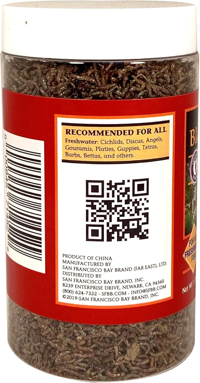 San Francisco Bay Brand Freeze-Dried Bloodworms Fish Food - All Natural High Protein Treat for Freshwater Fish, Bettas, Tetras, Barbs, Catfish, Aquatic Amphibians - Betta Fish Food - 1.13 oz (32g)