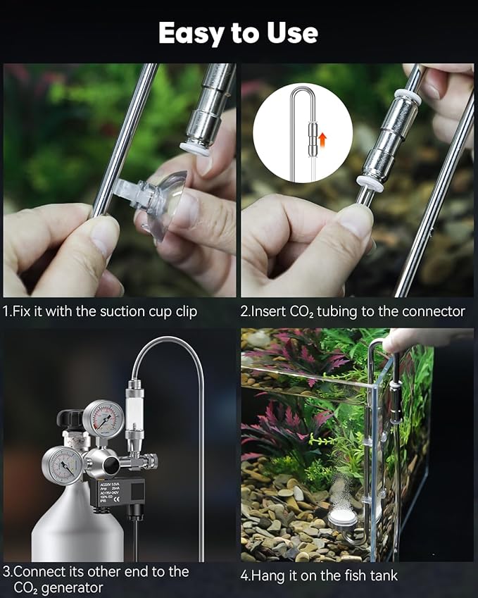 Pawfly Aquarium CO2 Diffuser, Aquarium Stainless Steel CO2 Diffuser with Built-in Check Valve and Suction Cups for Aquarium Plants, Fish Tank Atomizer with Improved Ceramic Disc