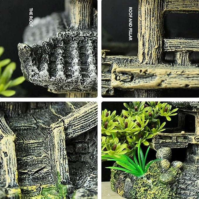 IBWell Classical Lifelike Chinese Landscape Resin Aquarium Castle Decorations Fish Tank Ornaments (Building)