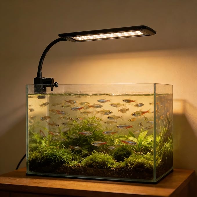 10W Clip-On Aquarium Light - White/Blue/Red,5 Brightness Levels,Timer (3/6/12H)