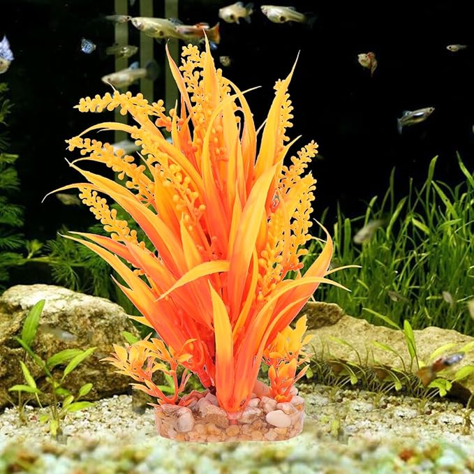 Amosfun 2Pc Aquarium Plants Artificial Grass Fish Tank Decor 7.48 Inch Realistic Plastic Ornament for Freshwater and Saltwater Tanks