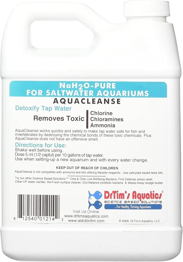 DrTim’s Aquatics AquaCleanse for Saltwater Aquariums – 32 oz – Tap Water Detoxifier, Dechlorinator & Ammonia Reducer for New and Cycled Fish Tanks